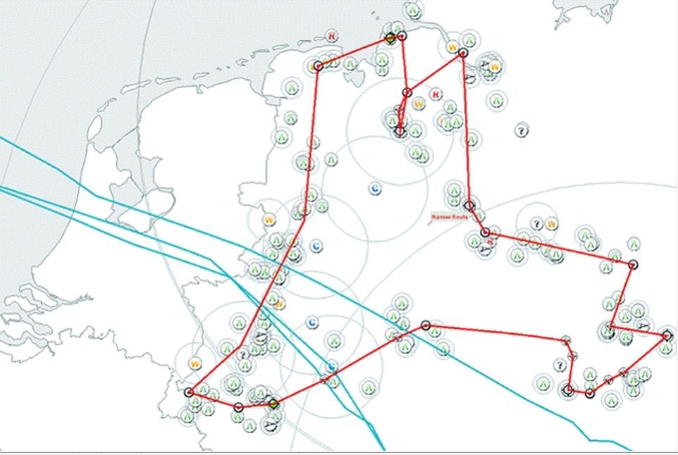 Route for a flight plan over Germany